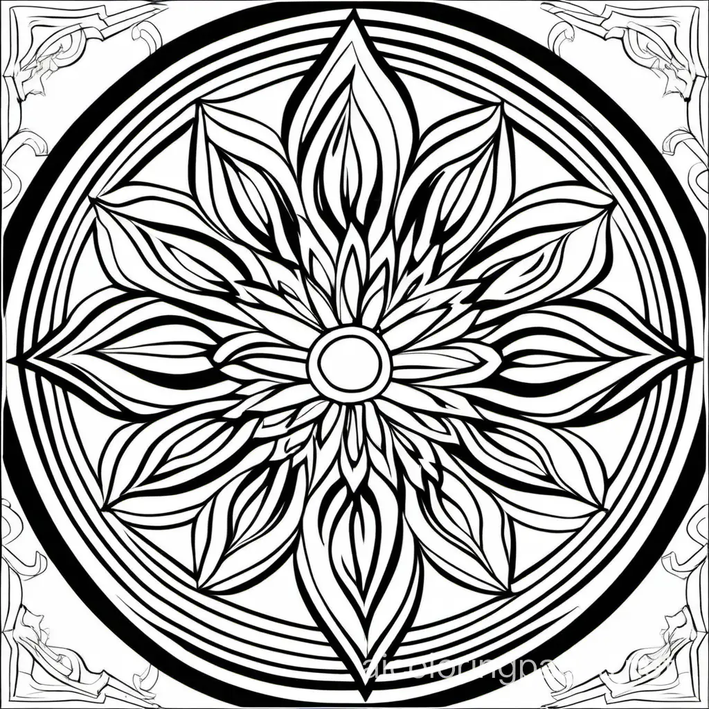MANDALA POUR ADULTE, Coloring Page, black and white, line art, white background, Simplicity, Ample White Space. The background of the coloring page is plain white to make it easy for young children to color within the lines. The outlines of all the subjects are easy to distinguish, making it simple for kids to color without too much difficulty