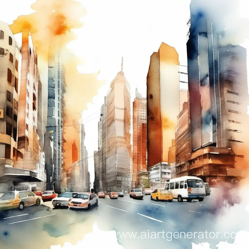 Vibrant-Watercolor-Painting-of-a-Modern-Cityscape