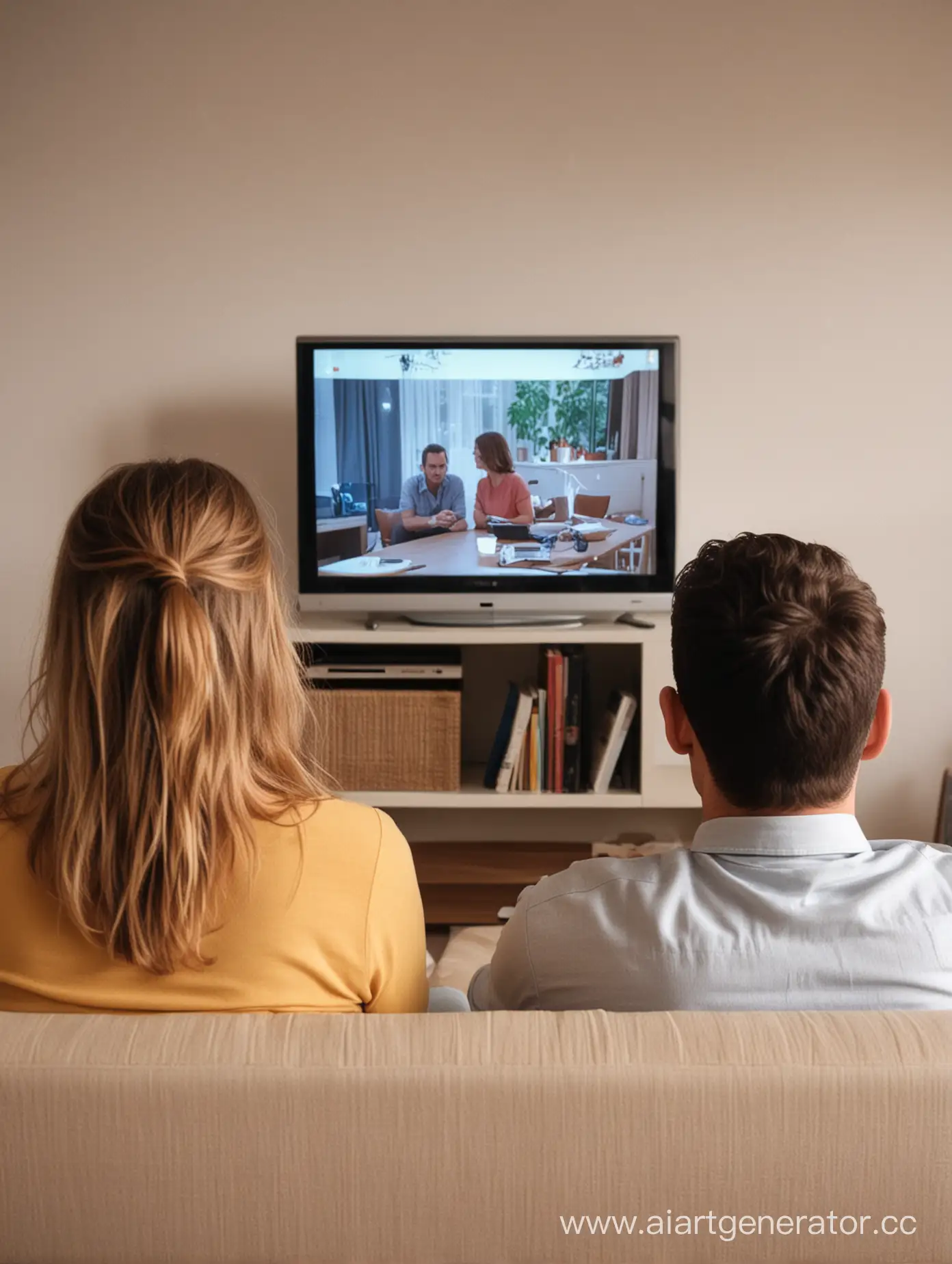 мужчина и женщина смотрят телевизор со спины