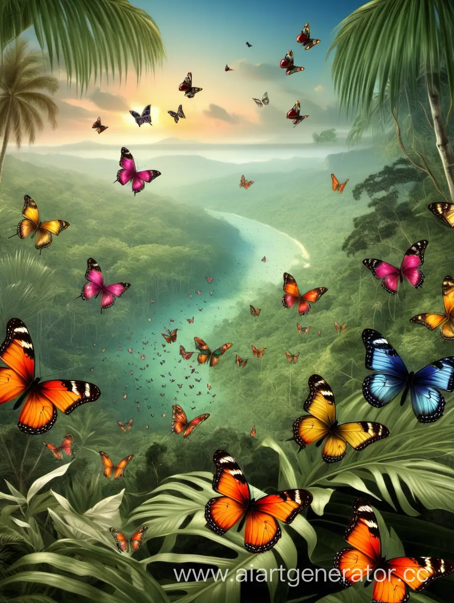 Vibrant-Tropical-Landscape-with-Butterflies-in-Full-Bloom