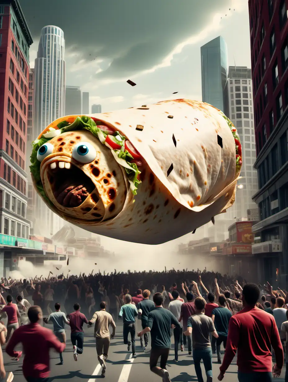 Futuristic City Chase Evading a Giant Angry Burrito