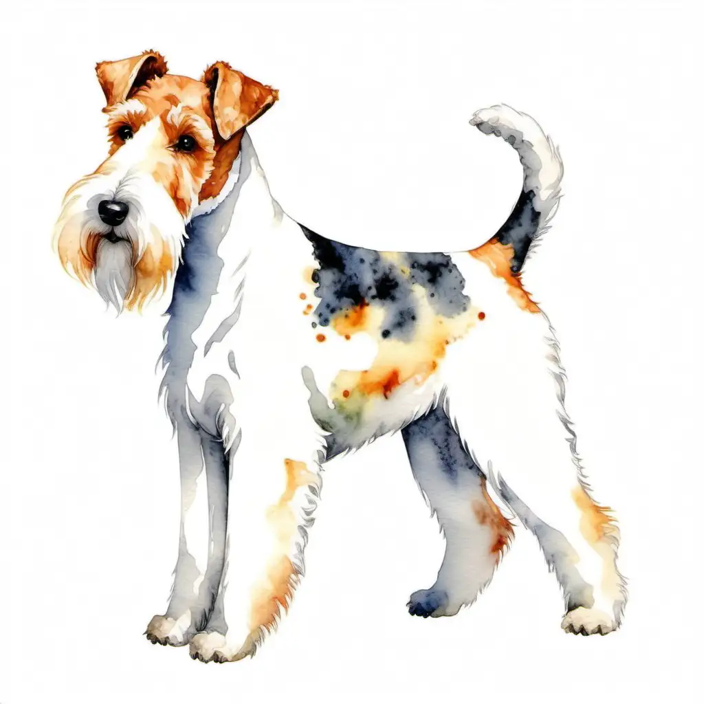 Elegant Watercolor Portrait of a Full Body Wire Fox Terrier Dog