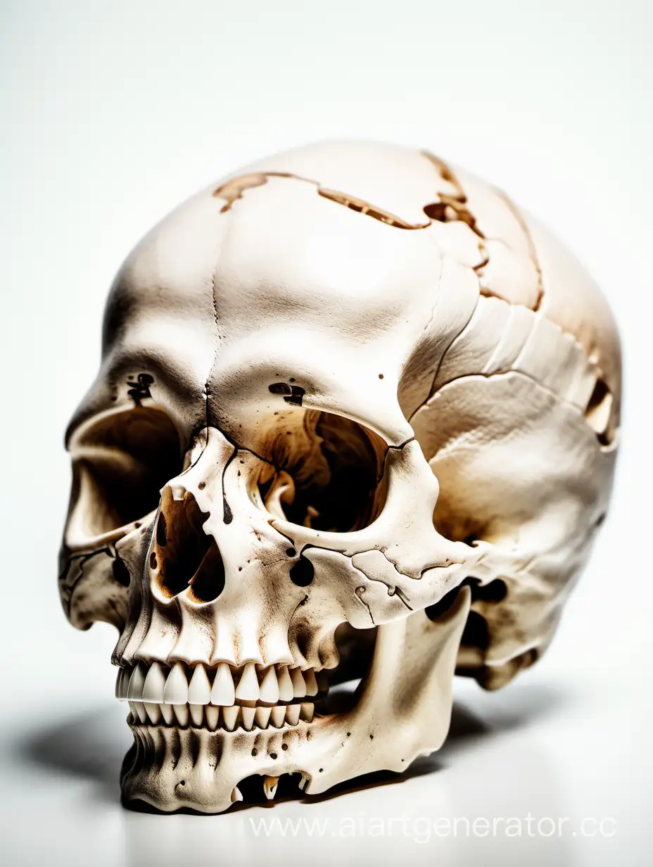череп человека с челюстью на белом фоне