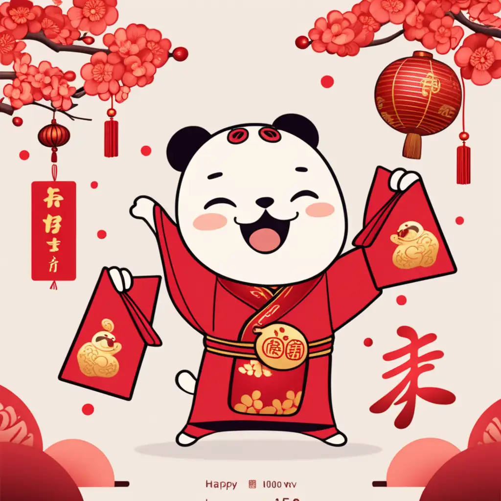 Joyful Chinese New Year Cartoon Red Envelope Celebration