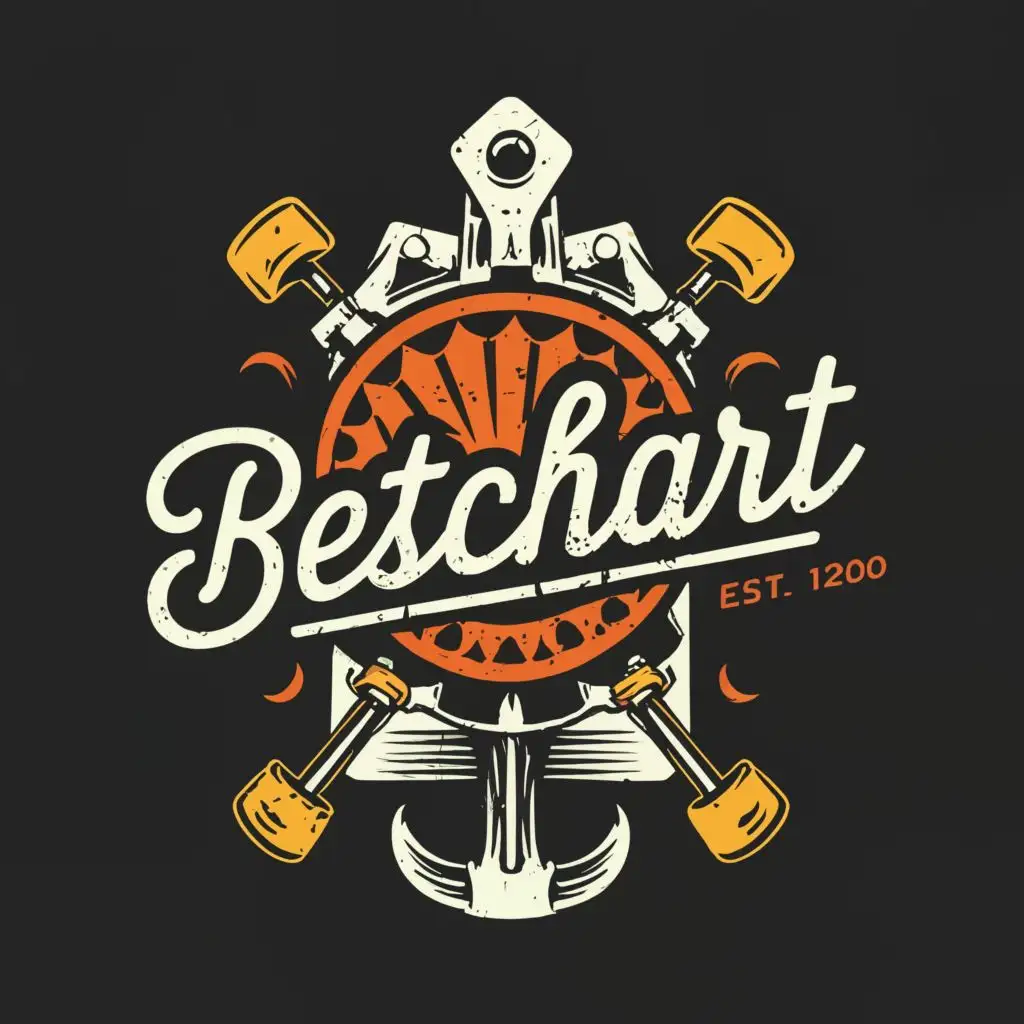 logo, skateboard, with the text "logo with the name Betschart in it", typography