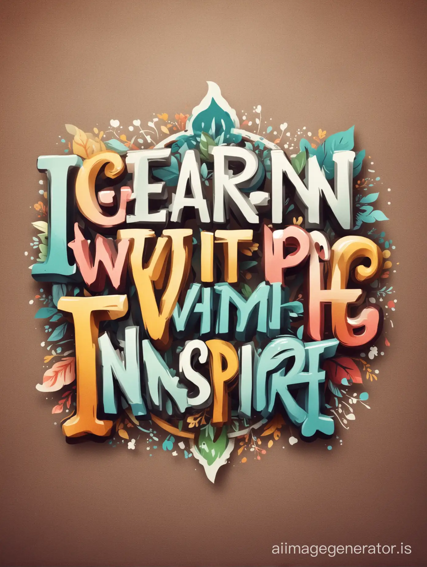 "LearnWithInspire" logo design with inspiring image background with unique font style and peace image