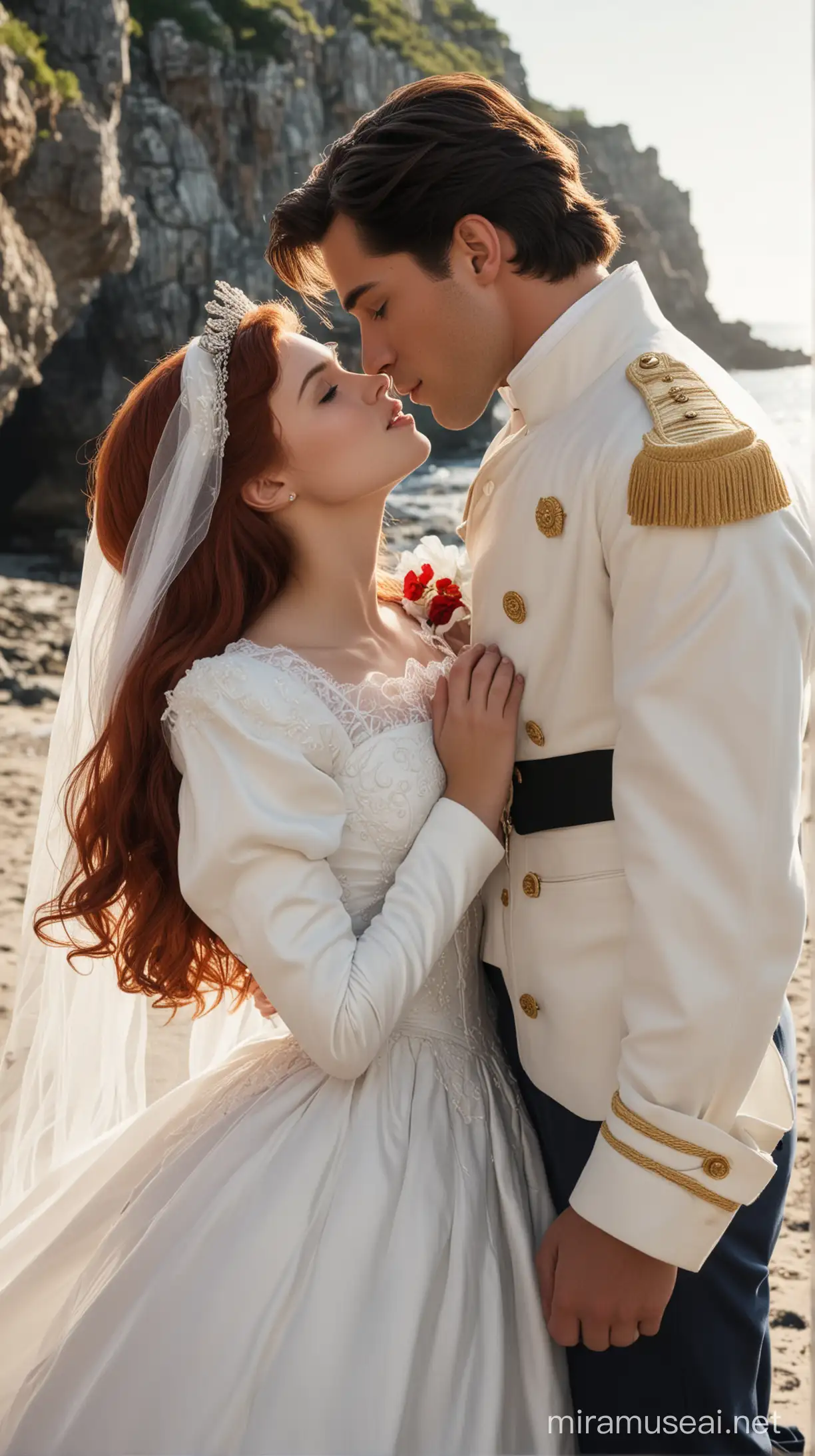 Romantic Beach Kiss between Danish Prince Eric and Princess Ariel in 8K Resolution
