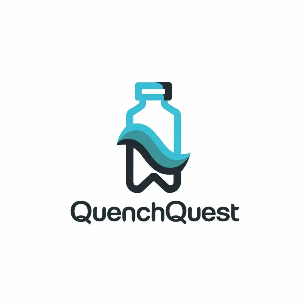 a logo design,with the text "QuenchQuest", main symbol:Waterbottle,Minimalistic,clear background