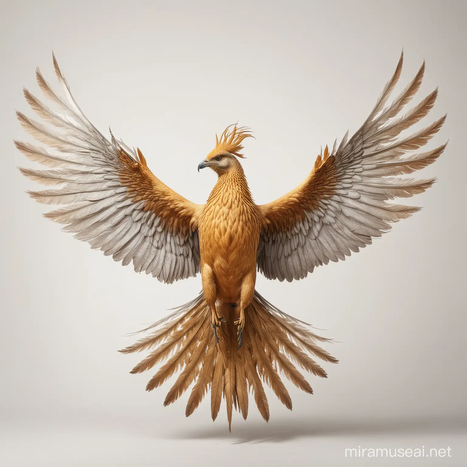 Persian phoenix with long wings in white background