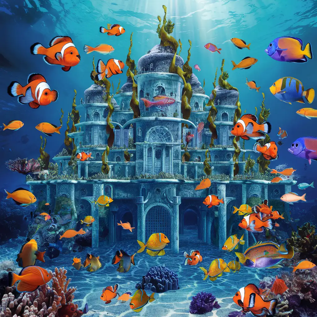 The ocean has a palace belonging to fish, where there are various types of fish