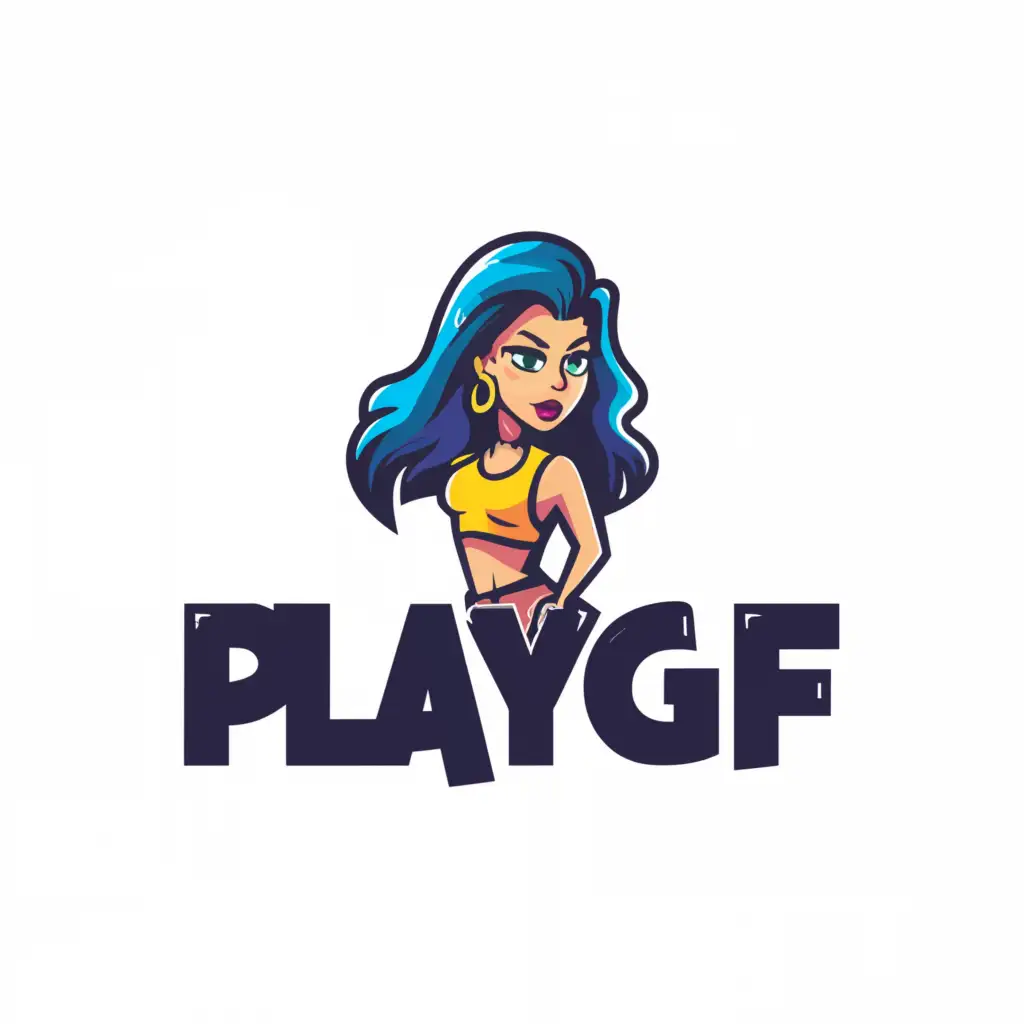 a logo design,with the text "playgf", main symbol:short skirt cam girl,Moderate,clear background