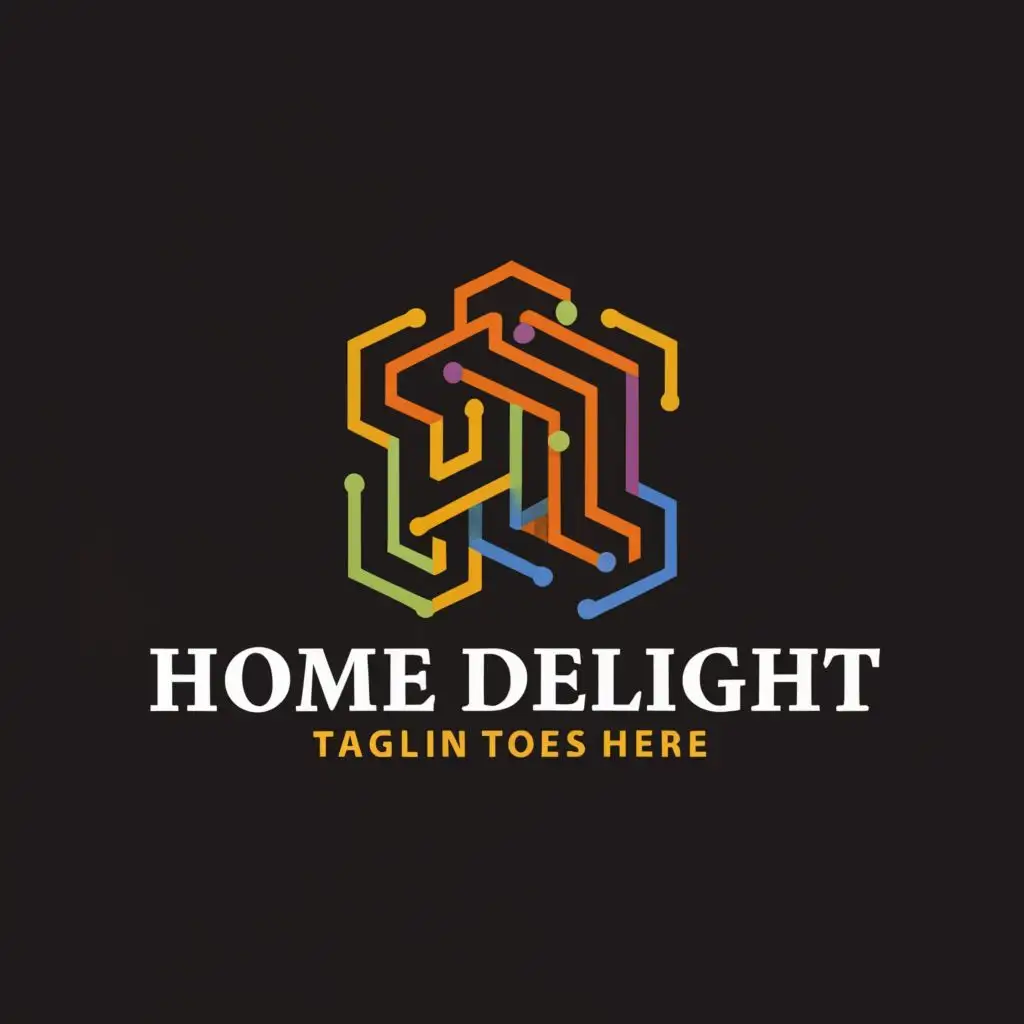 a logo design,with the text 'Home Delight', main symbol:H,complex, 3d design, colorful, attractive, blue background 