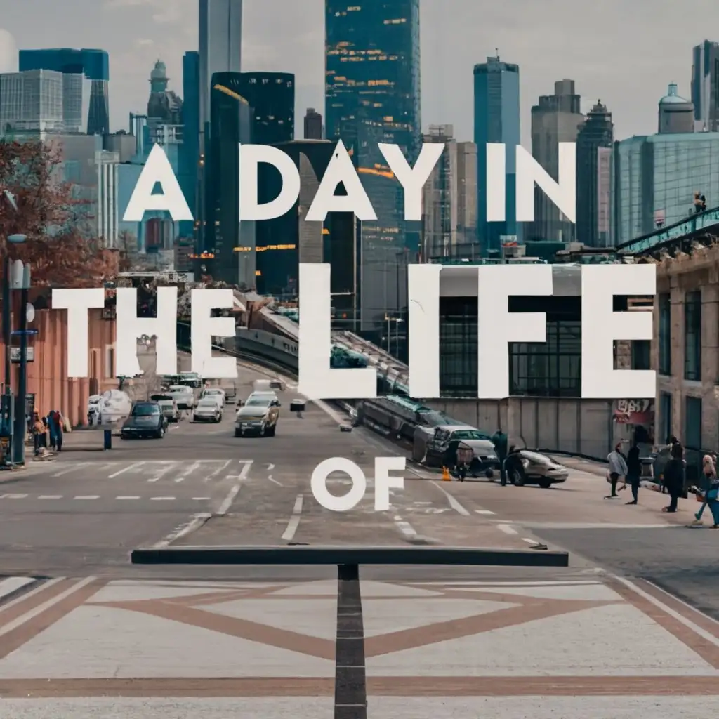 logo, city crosswalk street, with the text "A Day In The Life Of", typography