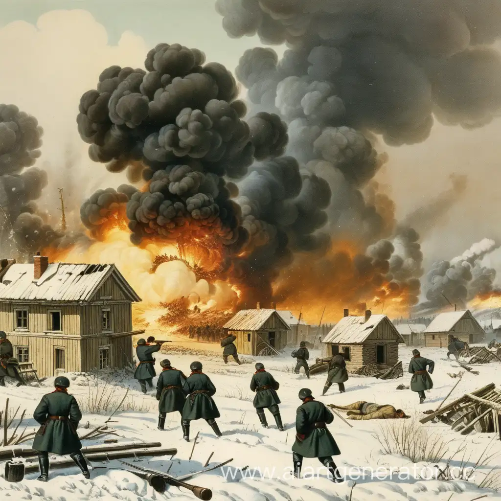 Russian Civil War, village assault with explosions.