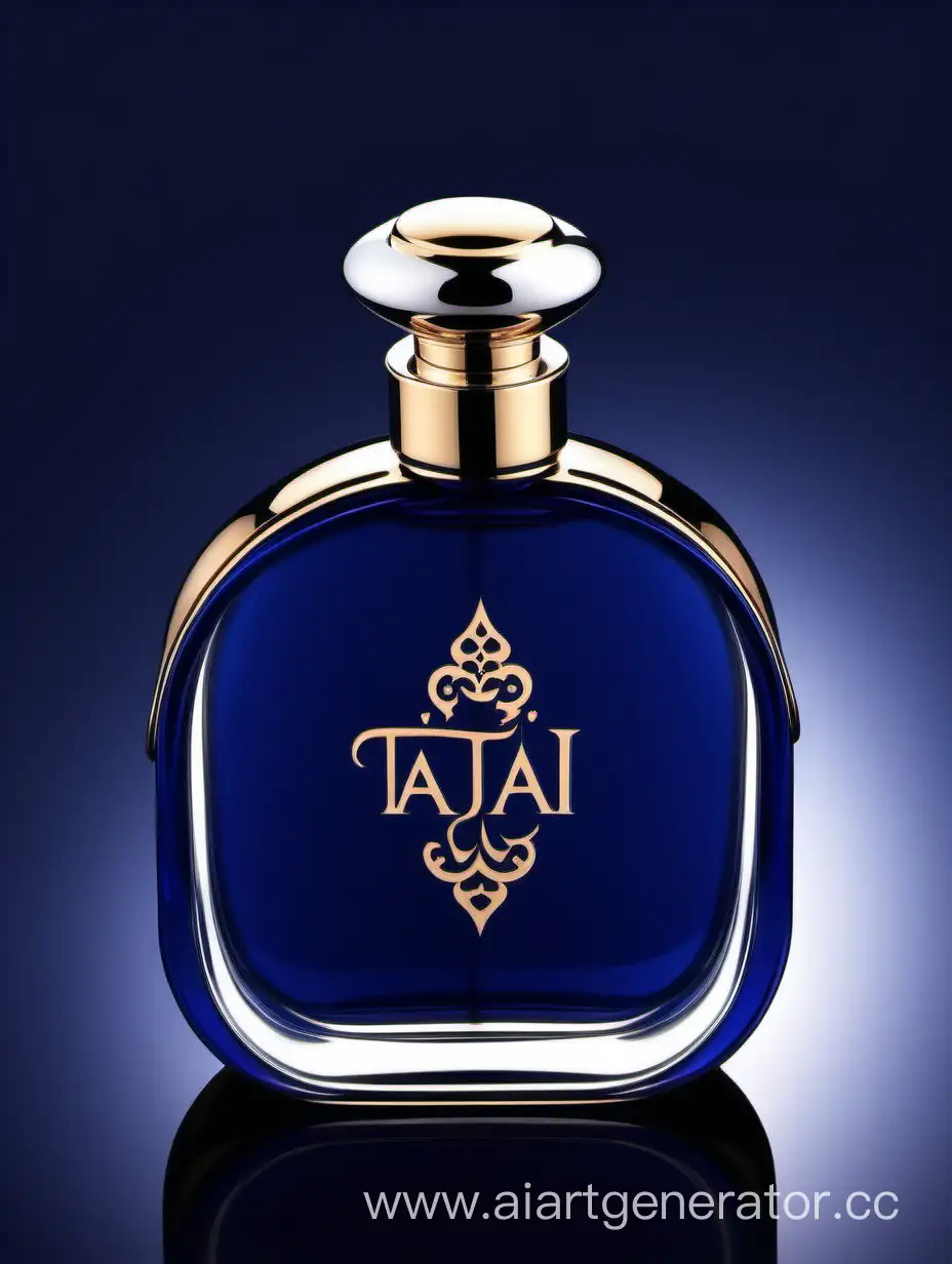 Elegant-Dark-Blue-Red-and-White-DoubleLayer-Perfume-with-Zamac-Cap-Taj-Text-Logo