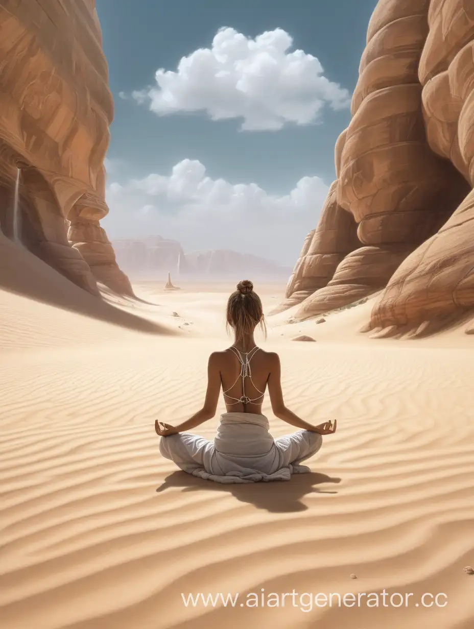 Girl-Meditating-in-Oasis-as-Clouds-Clear-Over-Desert-Sky