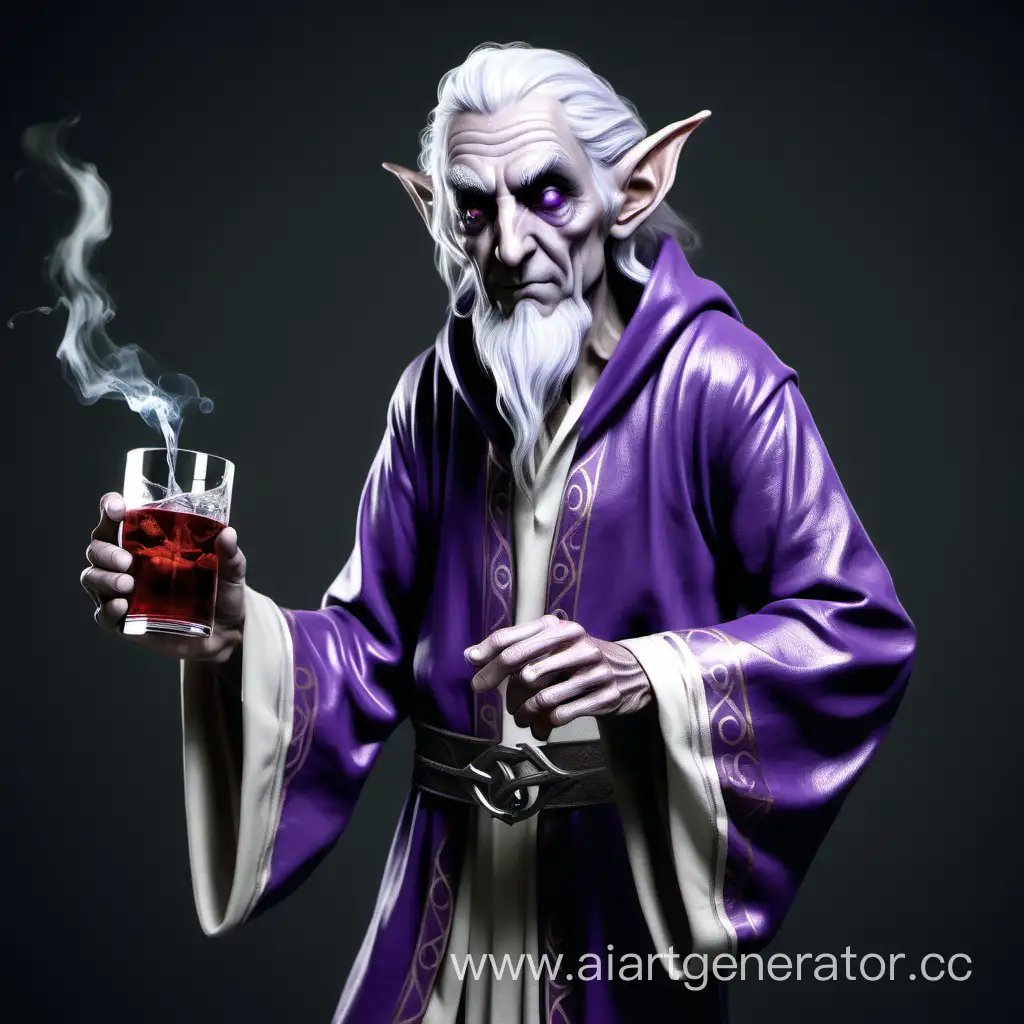 Whimsical-Elderly-Elf-Deity-of-Madness-Alcohol-and-Luck-in-Pale-White-and-Purple-Robe
