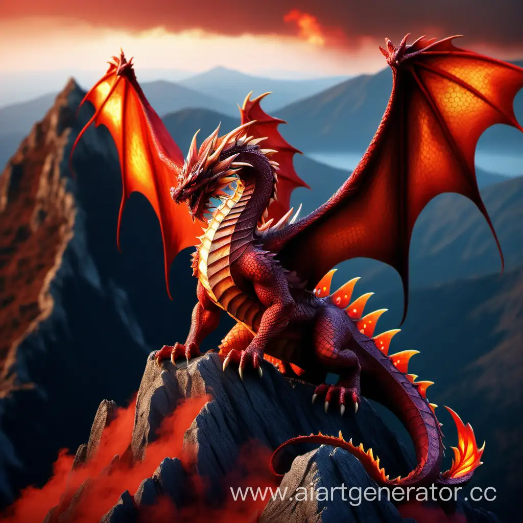 Majestic-Dragon-Yaron-Perched-atop-Fiery-Mountain-Peak