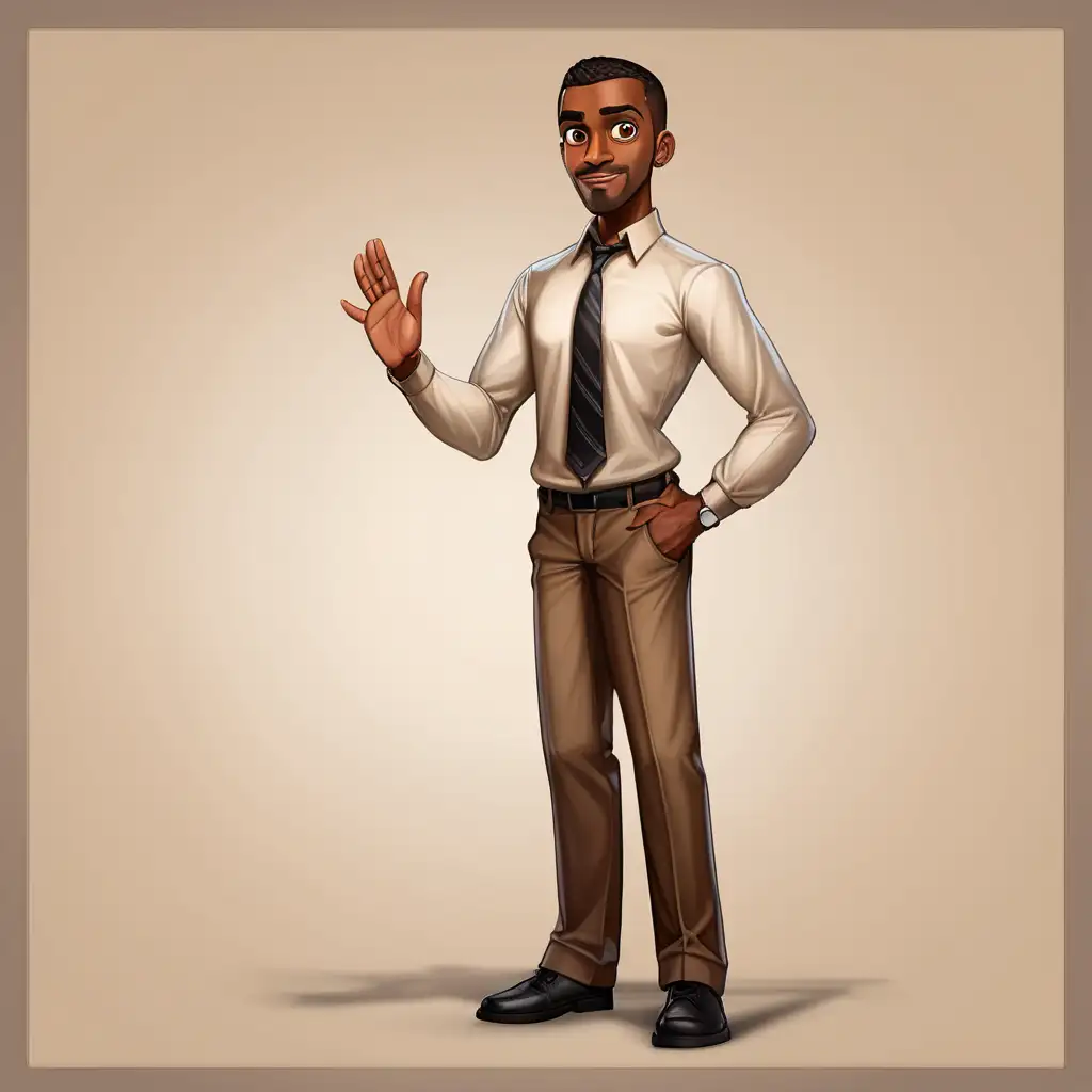 Male brown skin black school teacher with big brown eyes full body length 