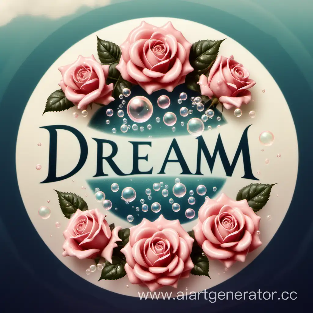 Dream soap логотип в кругу с пузырьками и розами