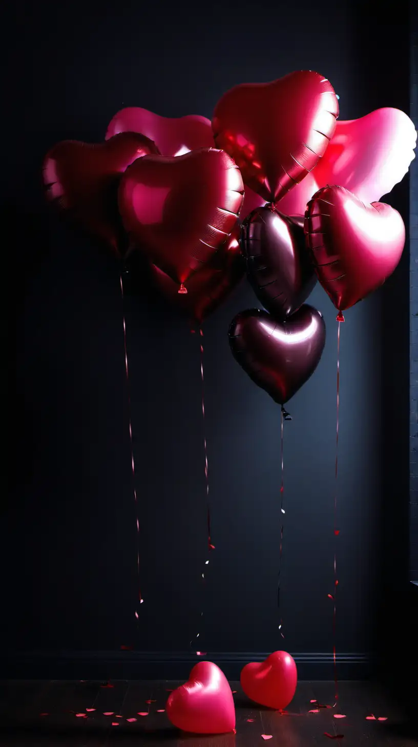 alla hjärtans dag ballonger, mörkt rum, flera ballonger

