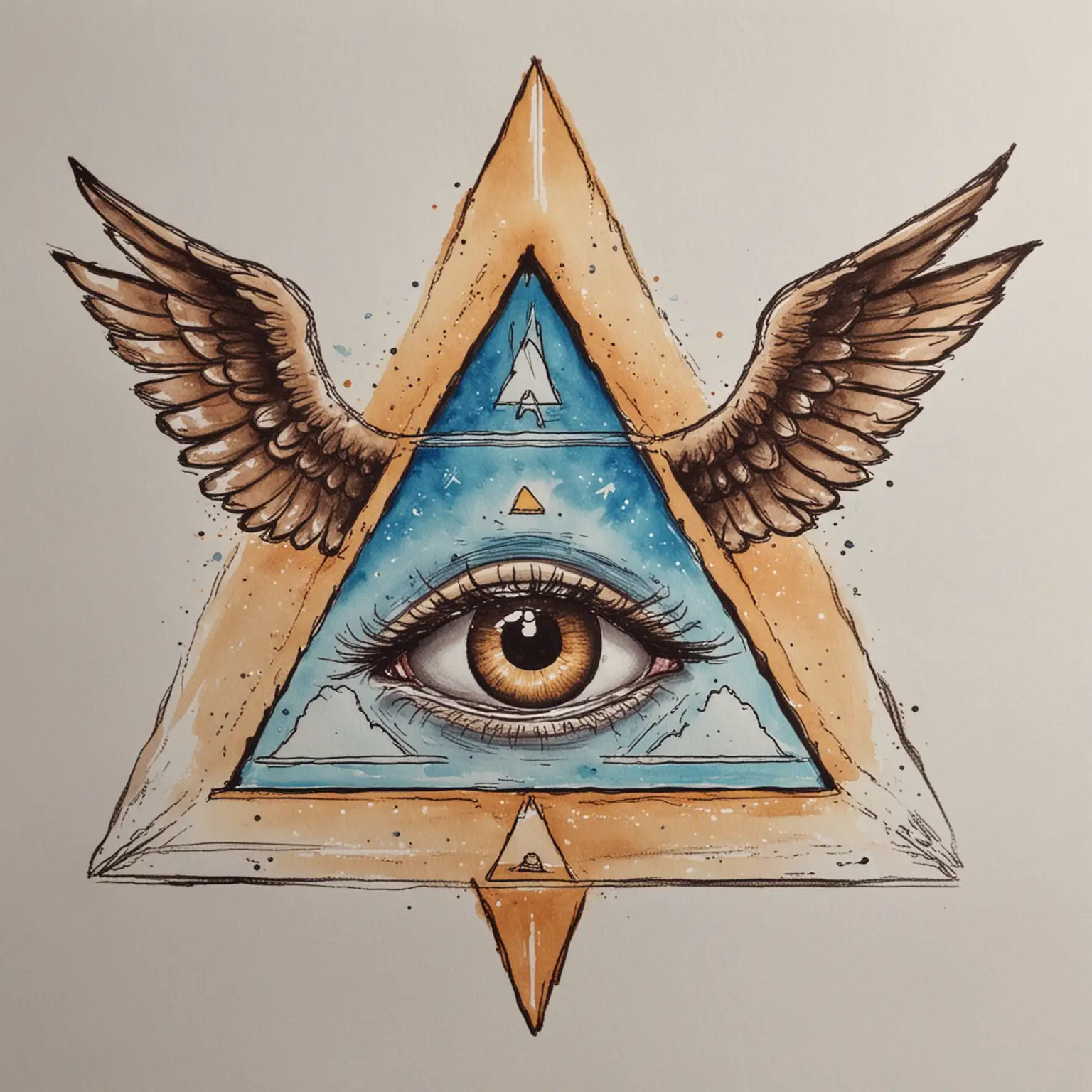 quick marker drawing of all seeing flying pyramid with wings icon