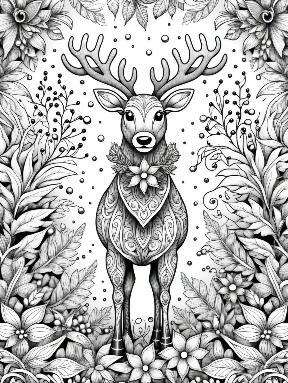 Whimsical Santas Reindeer Coloring Page for Children