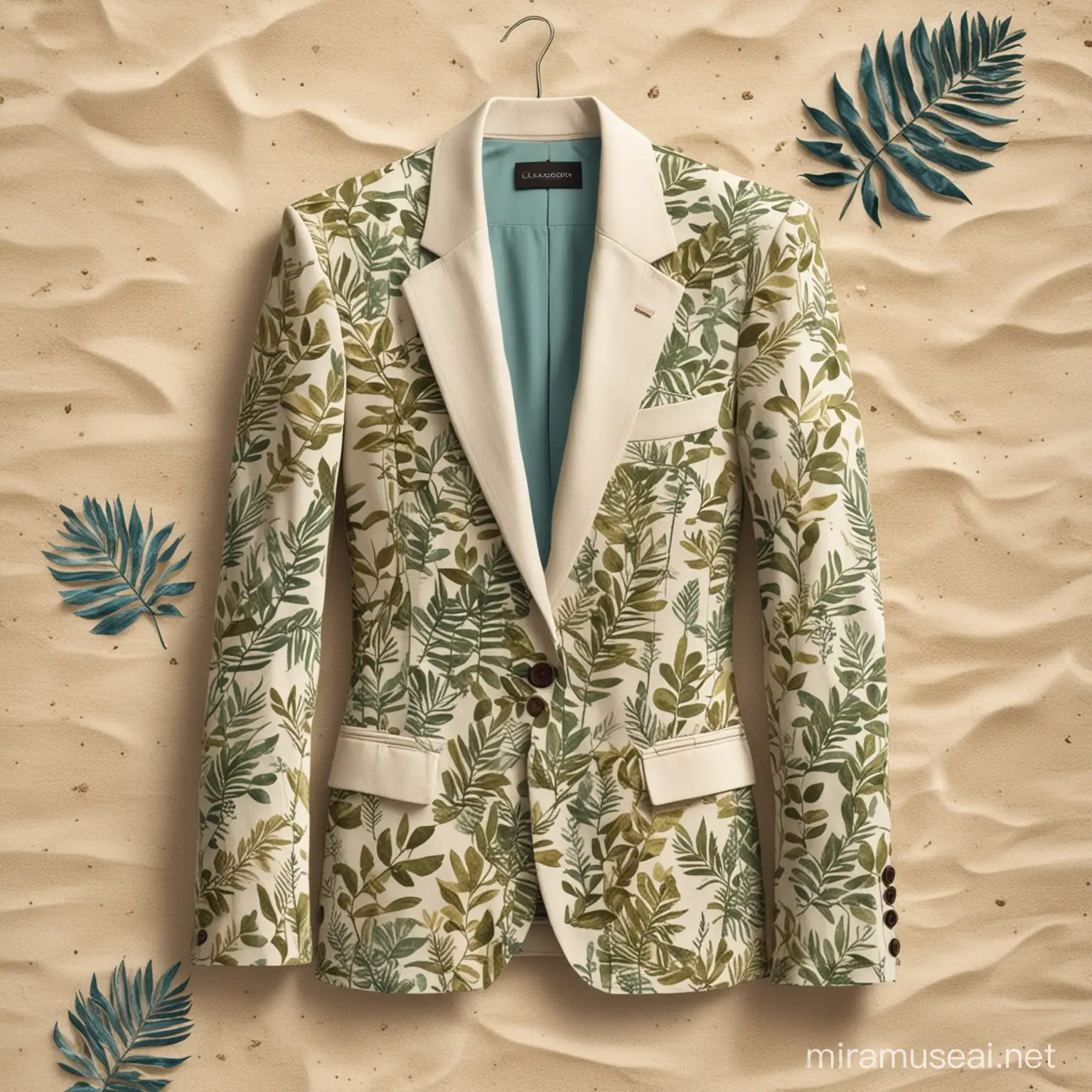 create a vector file of a blazer with simple summer textures which has beaches and tree leaves, etc