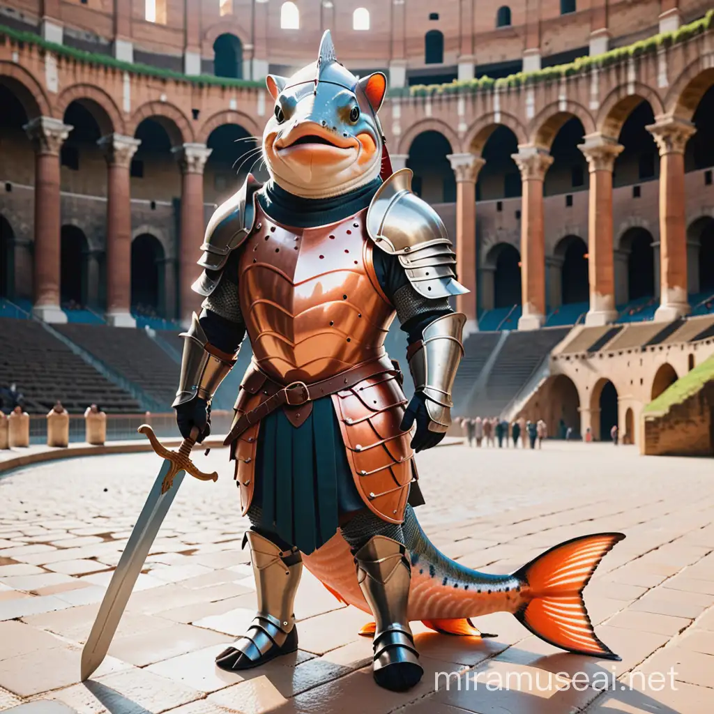 Anthropomorphic Salmon Knight in Colosseum