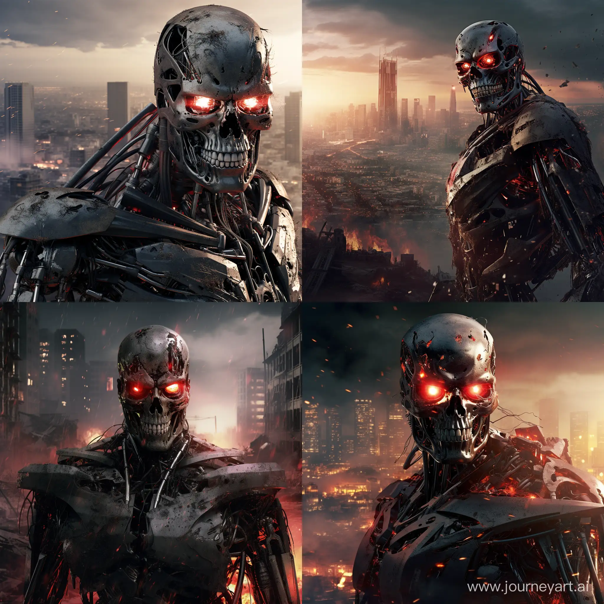 Destroyed-City-Terminator-T600-PostApocalyptic-Robotic-Scene