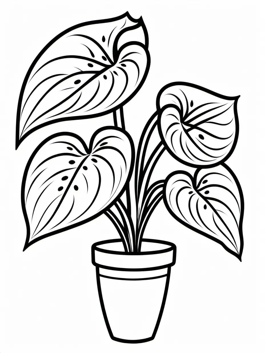 simple cute Anthurium
coloring page
line art
black and white
white background
no shadow or highlights