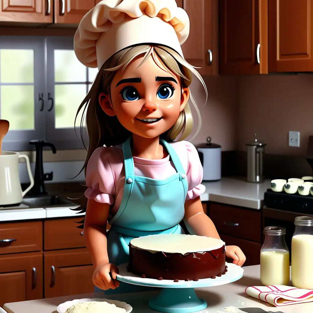 Independent Young Girl Baking a Cake
