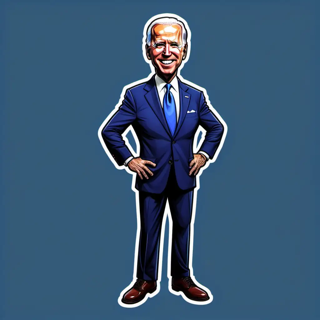Joe Biden Cartoon Sticker Vibrant FullBody Illustration