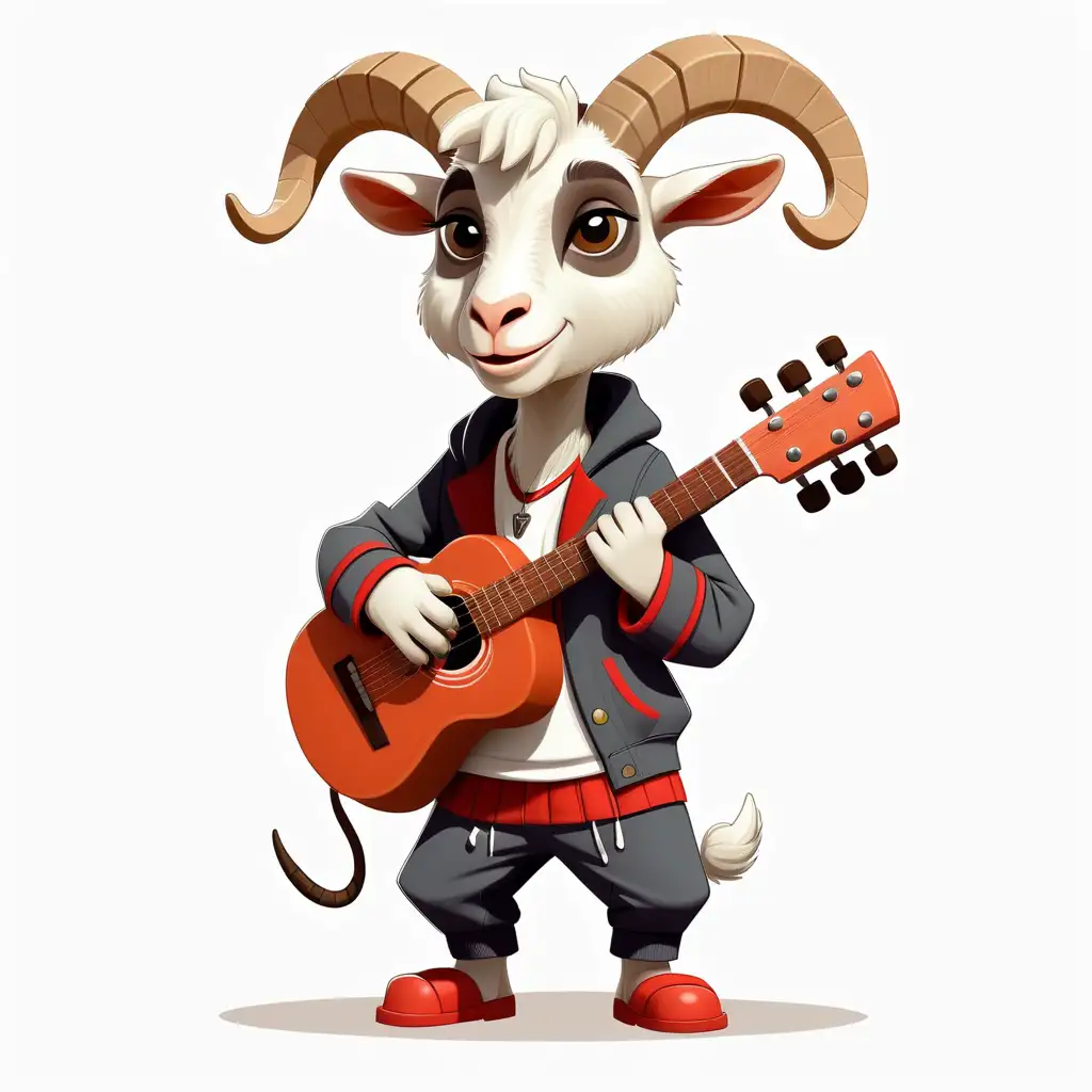 a cute goat in cartoon style with Musician clothes full body clipart with white background