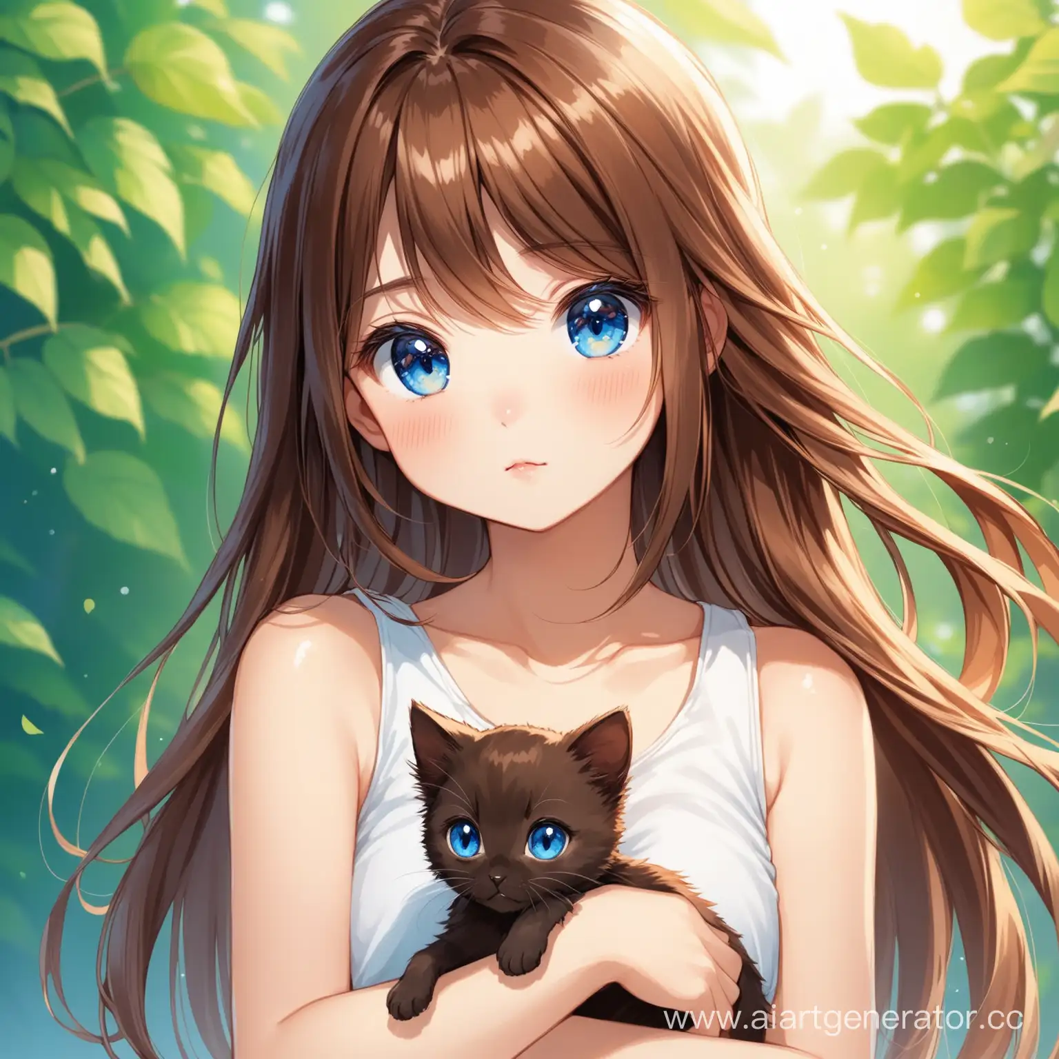 BrownEyed-Girl-Holding-Black-and-BlueEyed-Kitten-in-White-Tank-Top
