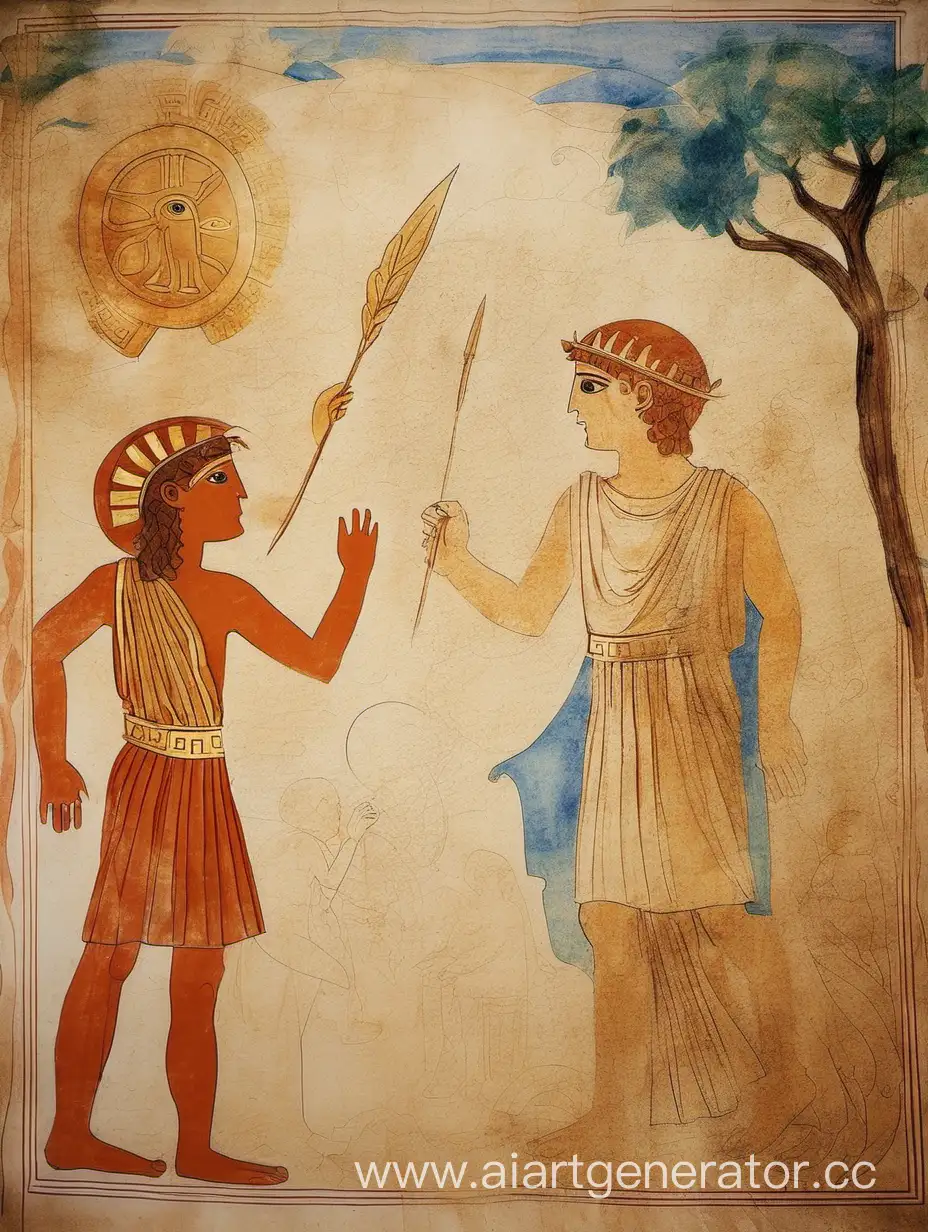 миф древней греции, детский рисунок красками