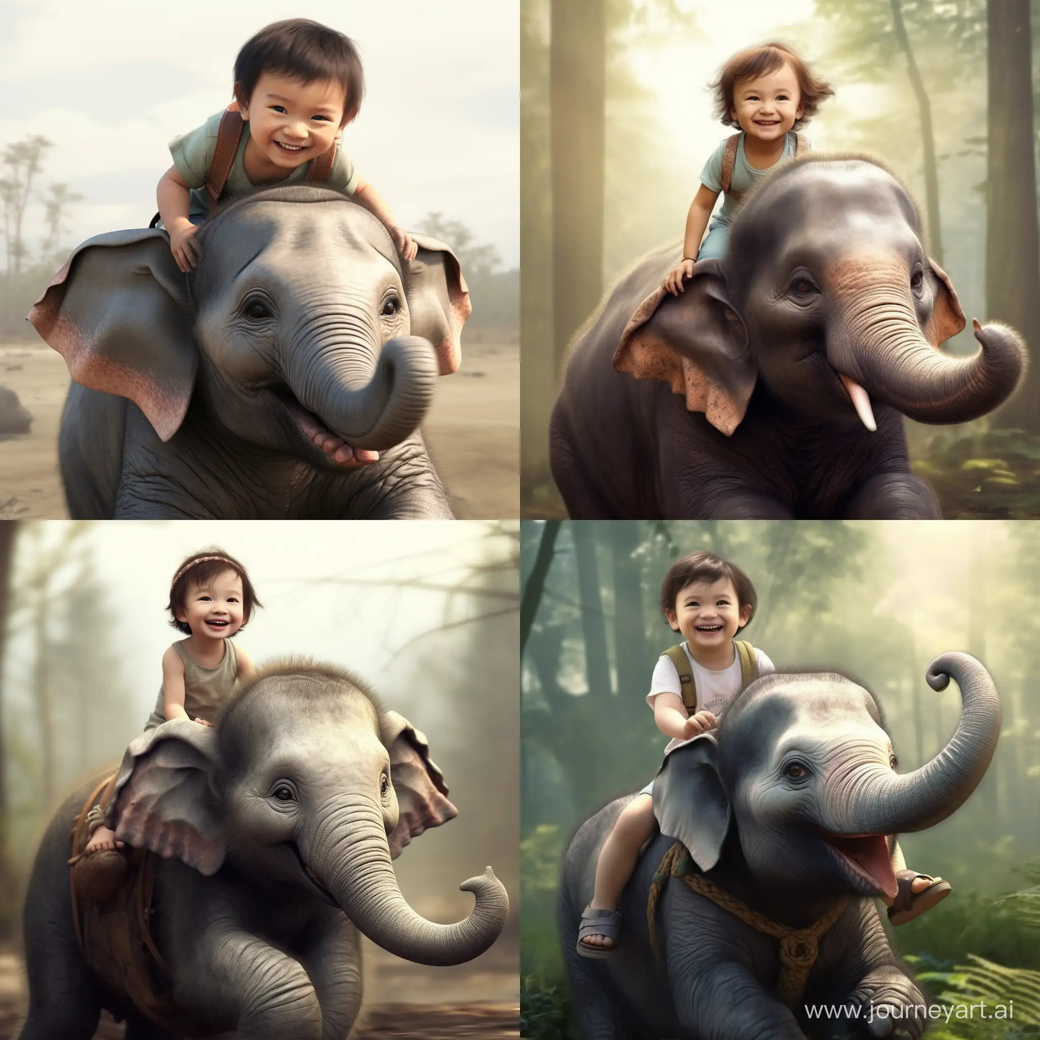 A cute baby monkey riding on a elephant, ultra realistic