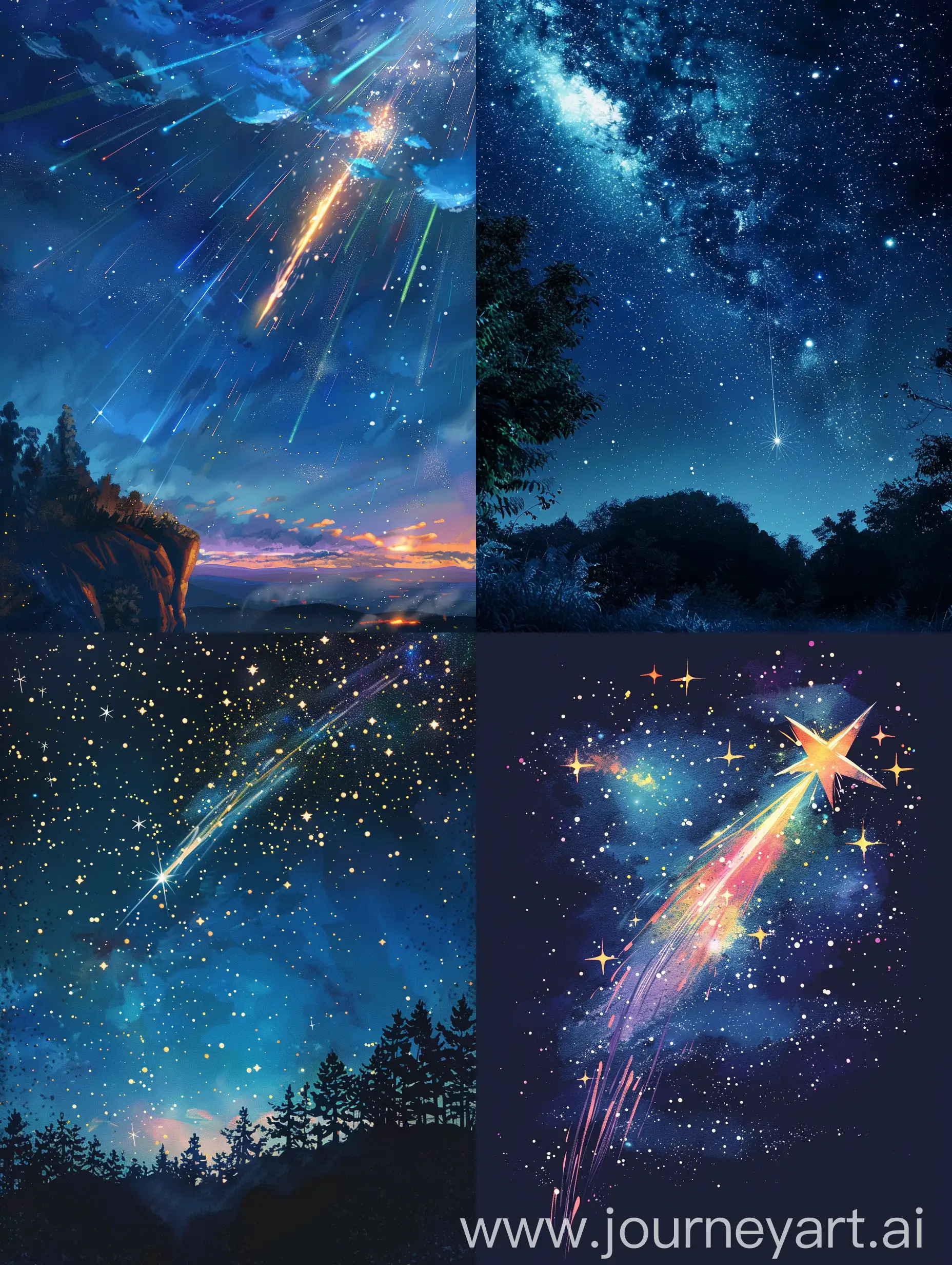 Shooting star, stars, fantasy, anime.