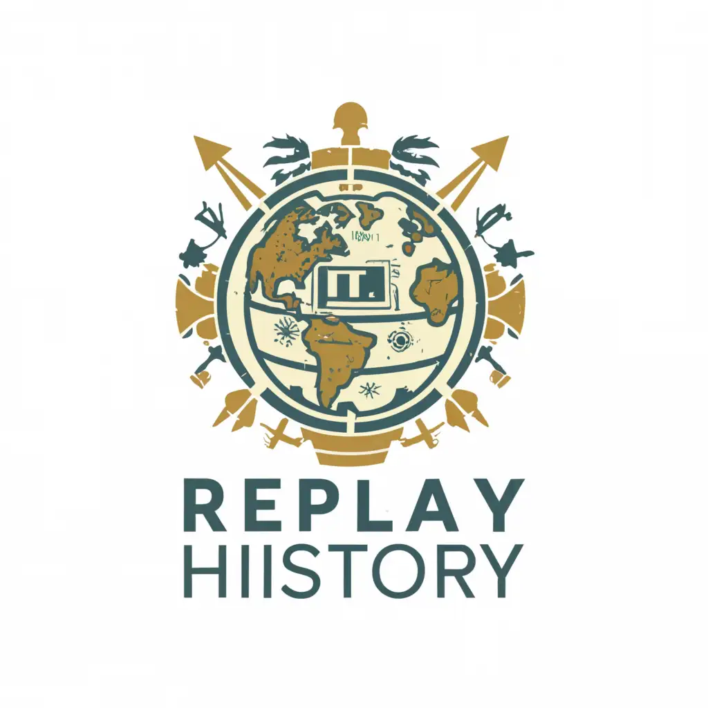 a logo design,with the text 'Replay history ', main symbol:Globe. World. History. Age. Archeology. Historical figures,Moderate,clear background