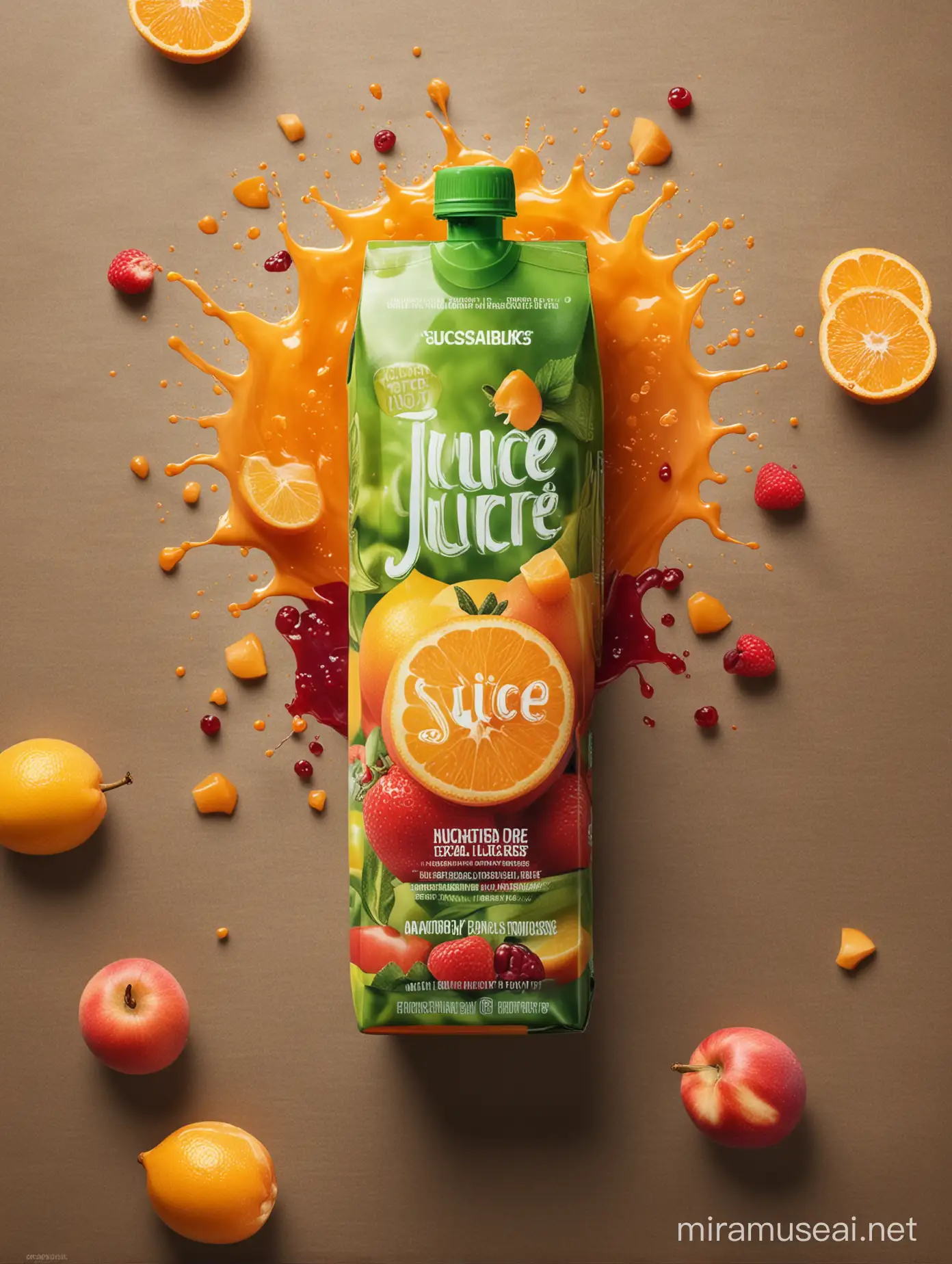 Vibrant Juice Pouch Poster Design Tempting Refreshment and Natural Goodness