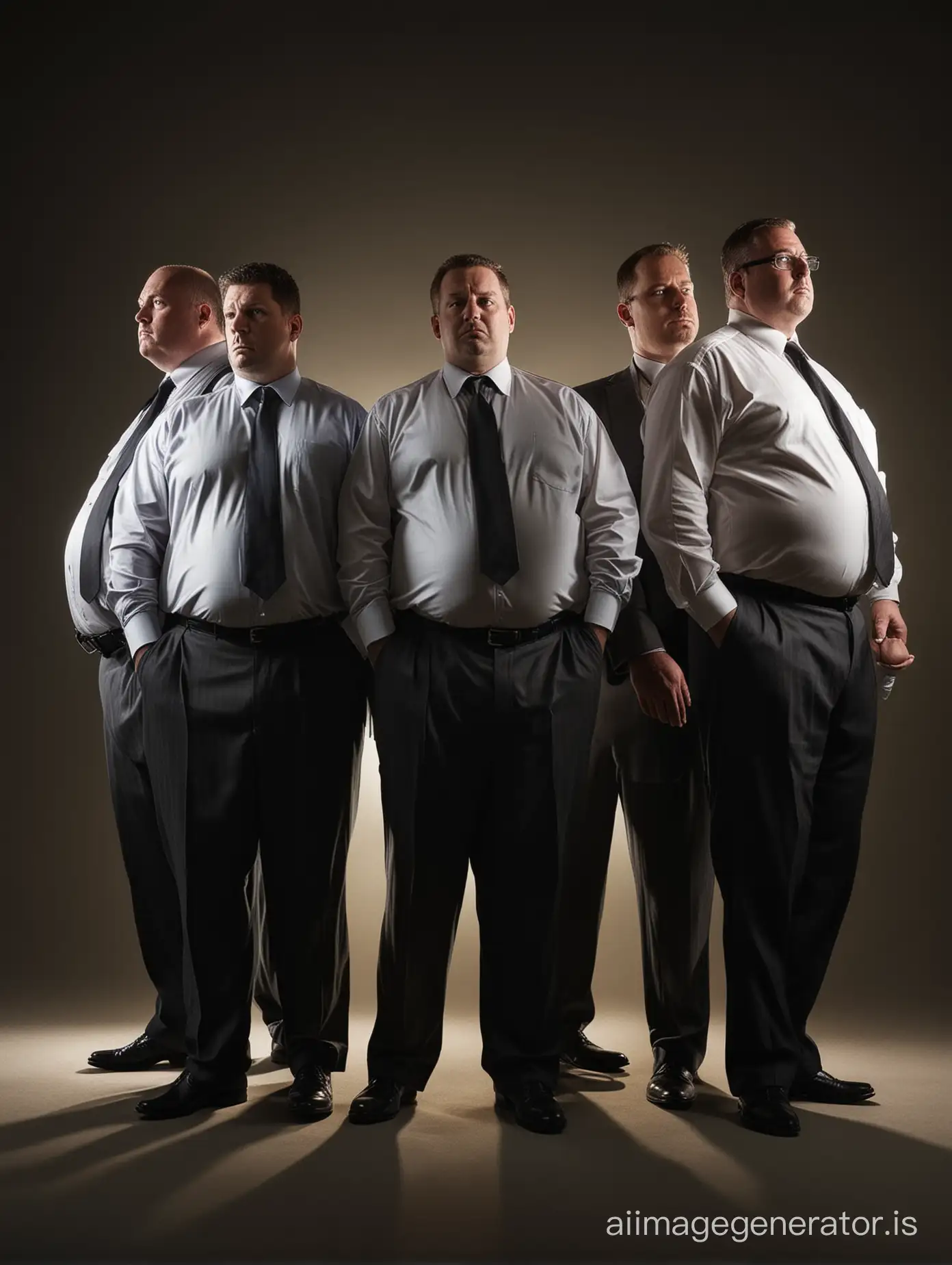 4 fat businessmen, dramatic lighting