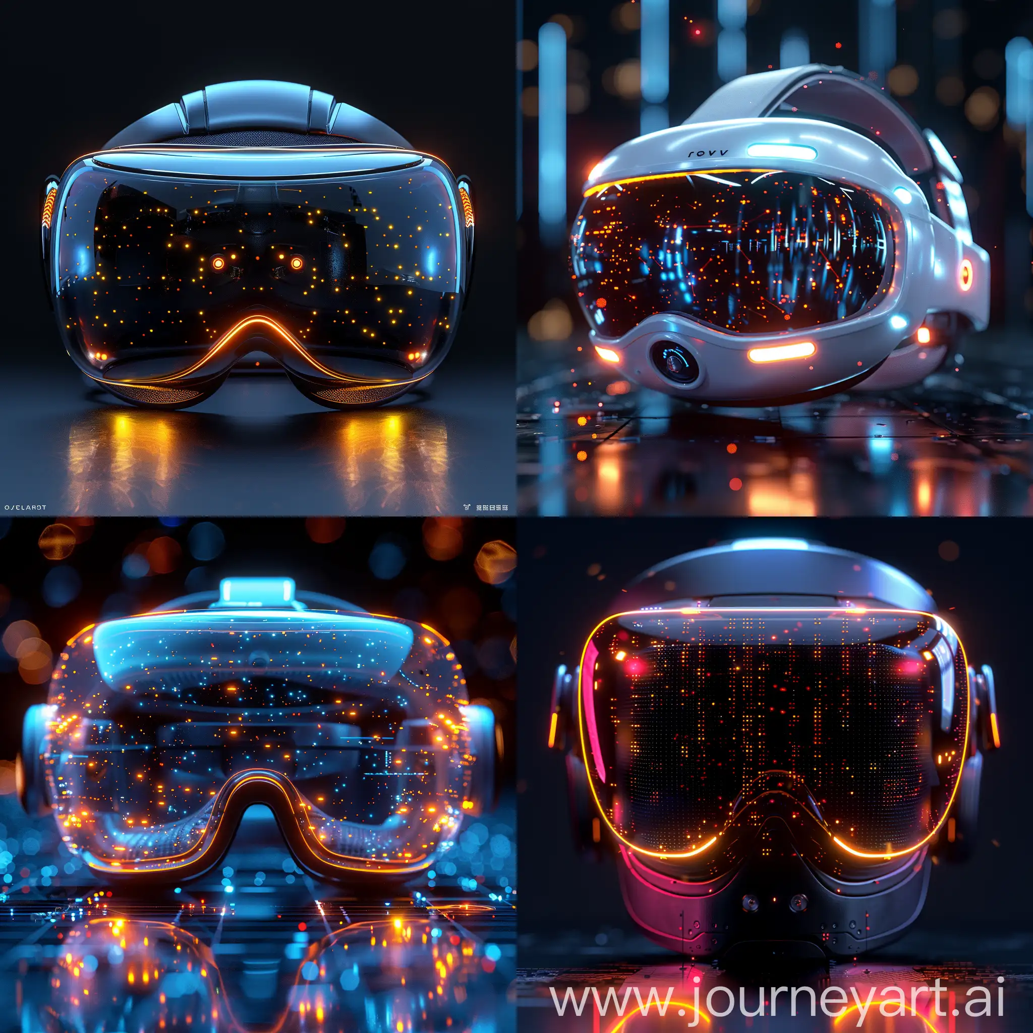 Futuristic VR headset, futuristic style of high tech, futuristic style of nanotechnology, octane render --stylize 1000