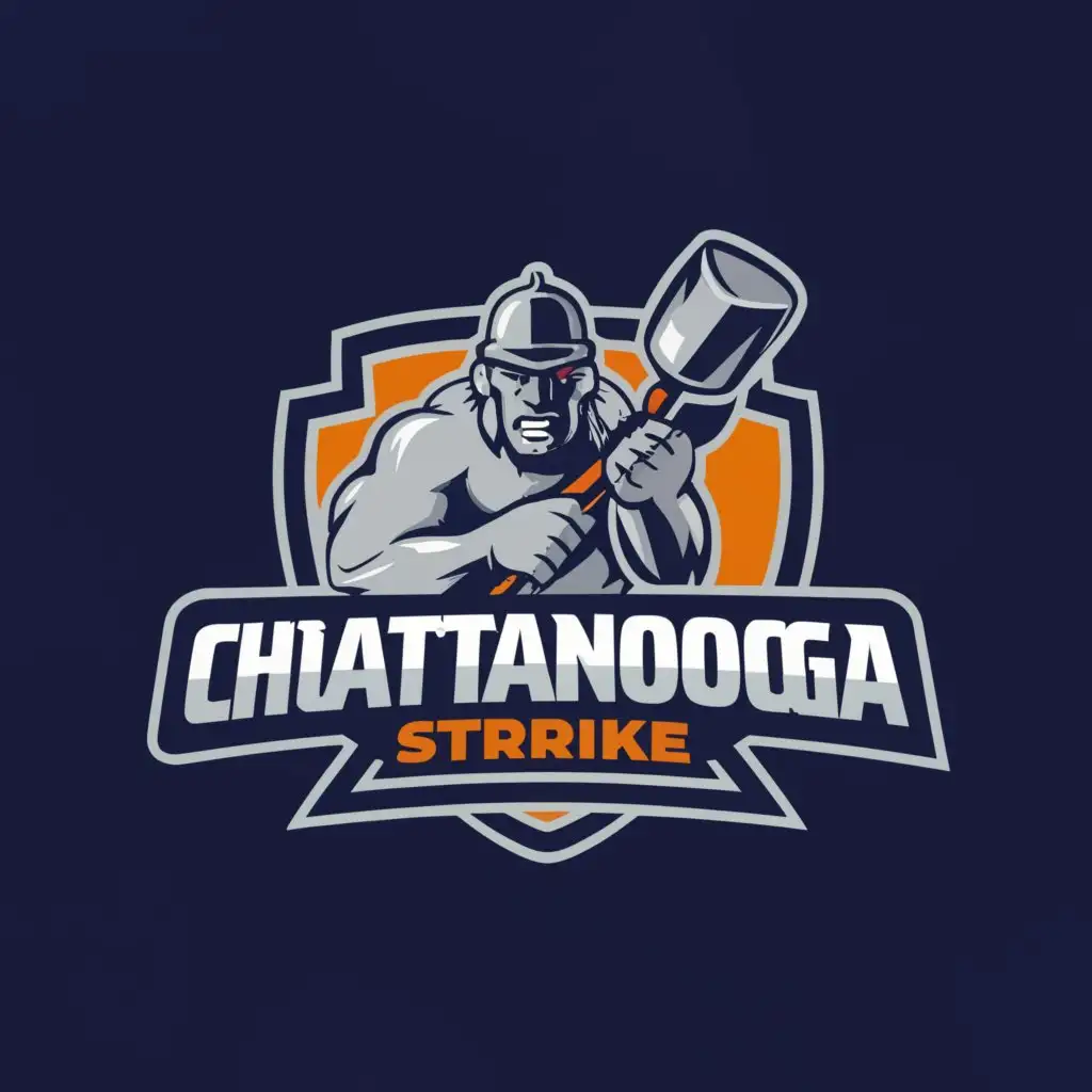 LOGO-Design-For-Chattanooga-Strike-Bold-Typography-with-Angry-Personified-SledgeHammer-Symbol-on-Clear-Background