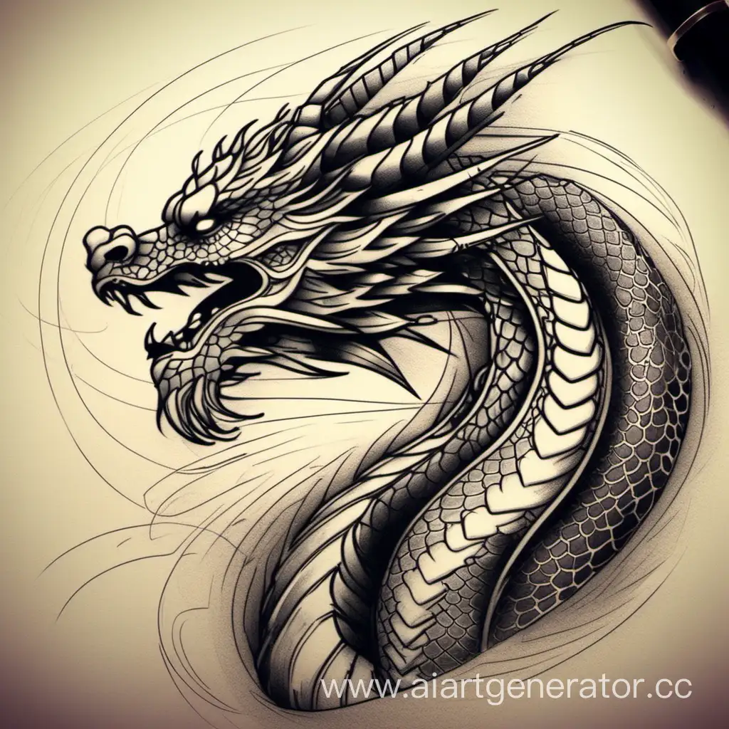 Mystical-Dragon-Tattoo-Sketch-with-Intricate-Detailing