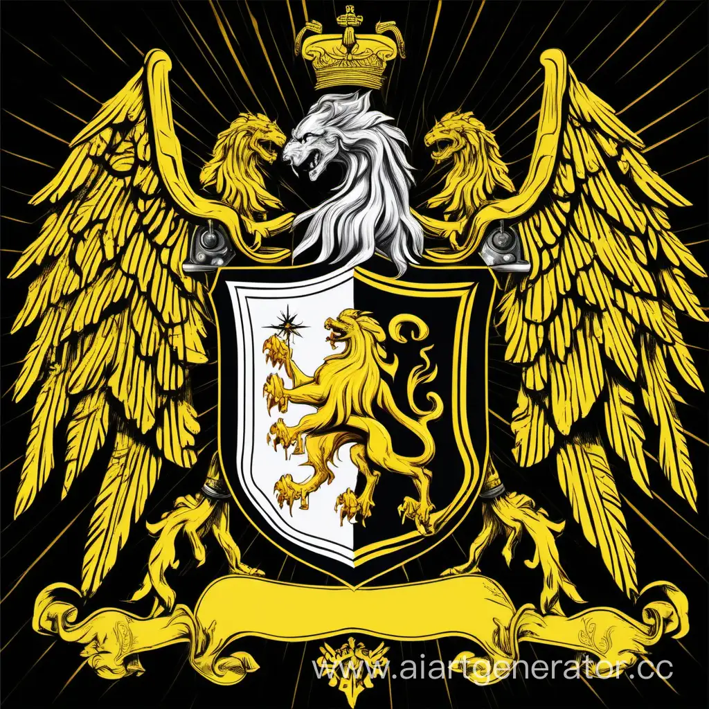 Charodeev-Family-Coat-of-Arms-Ancient-History-Aristocratic-Black-and-Yellow-Design-with-Lightning-Flashes