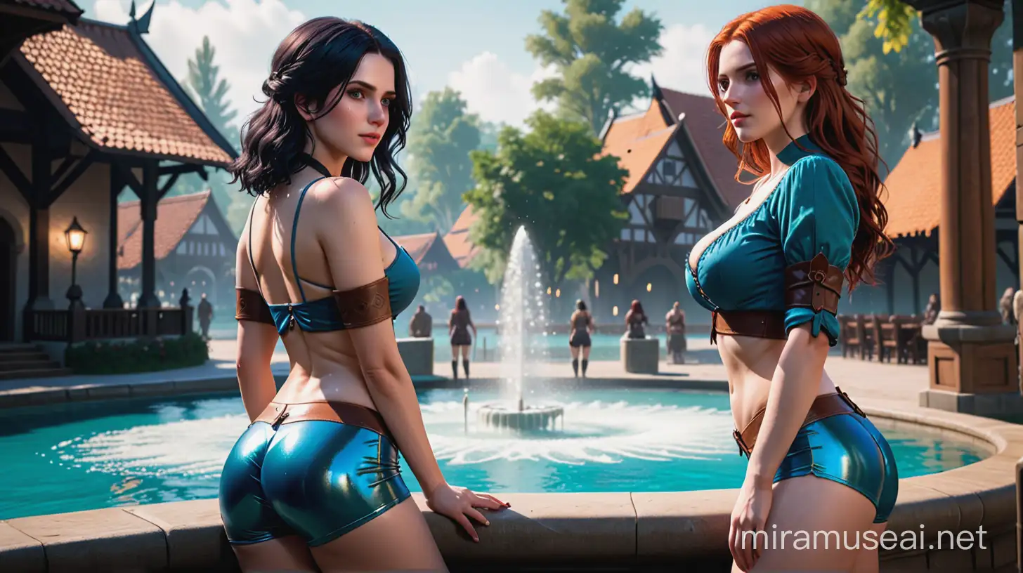 Sultry Yennefer and Triss Merigold by the Blue Fountain