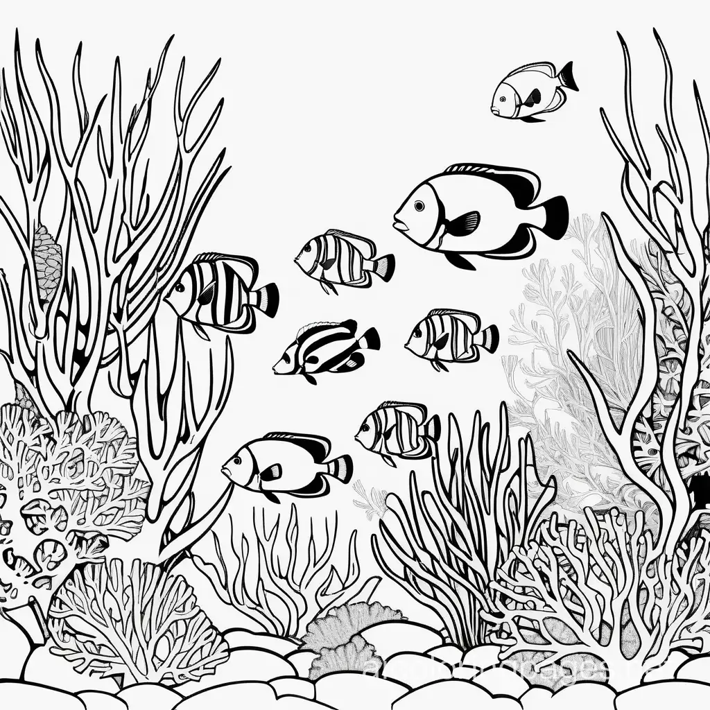 Tropical-Fish-Coloring-Page-Vibrant-Coral-Reef-with-Black-and-White-Line-Art-on-White-Background