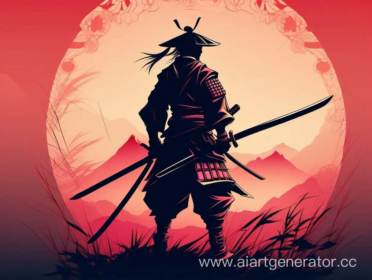 Vintage-Anime-Samurai-Silhouette-Stylish-Minimalist-Design-in-Faded-Bright-Colors