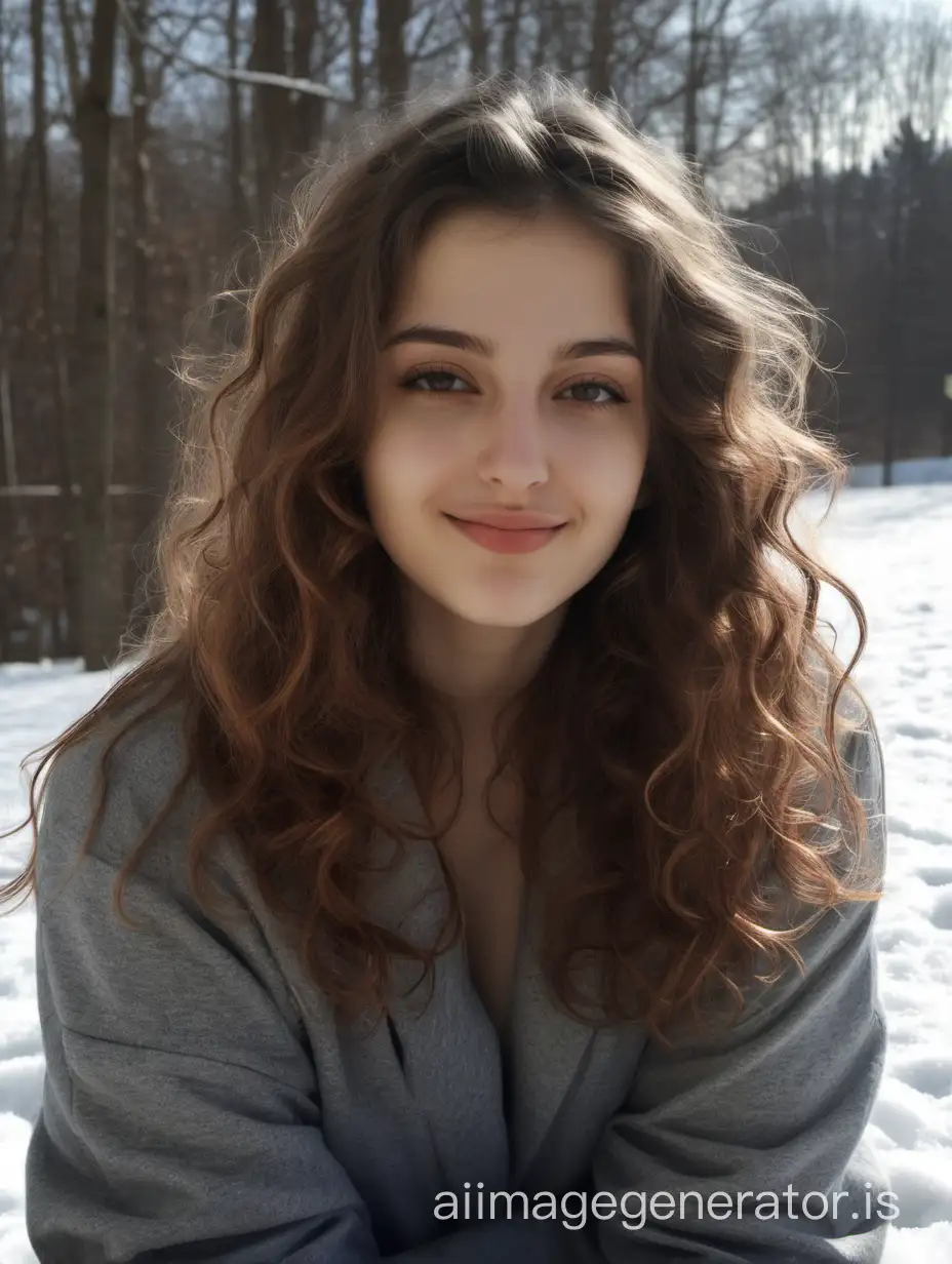 Sexy Photo of michela an italian prosperous girl just came back home from college with brown wavy hair relaxing in lithuanian sunny winter