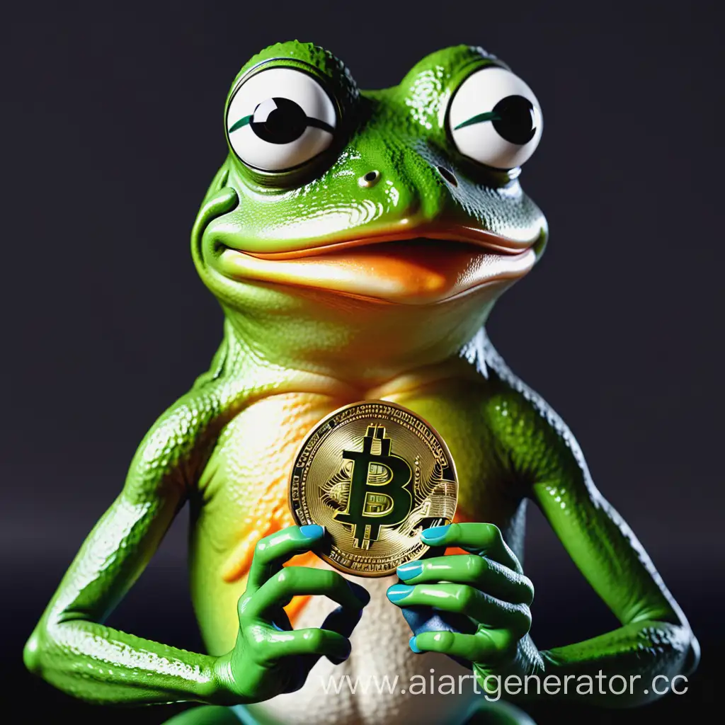 Digital-Currency-Frog-Pepe-Holding-Bitcoin